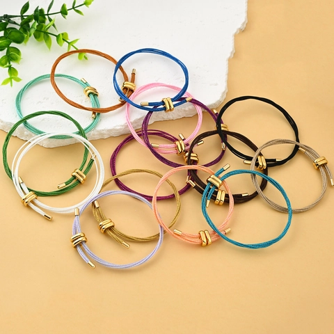 Bracciale Minimalista in Cordino di Fibra Intrecciato per Uomo Donna Fibbia a Scorrimento in Lega Placcata Oro Regolabile Gioielli