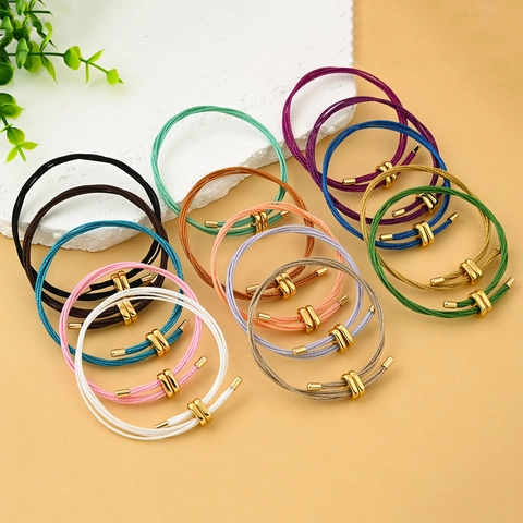 Bracciale Minimalista in Cordino di Fibra Intrecciato per Uomo Donna Fibbia a Scorrimento in Lega Placcata Oro Regolabile Gioielli