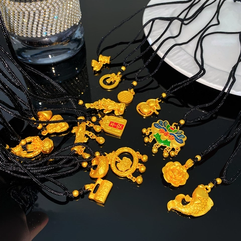 Vintage Chinese Style Copper Alloy Enamel Lotus Gourd Pendant Necklace Ancient Gold Finish Lucky Jewelry For Women Men