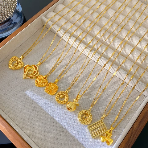 Stainless Steel Gold Plated Pendant Necklace For Women Fashion Heart Flower Apple Abacus Bow Moon Star Elegant Jewelry