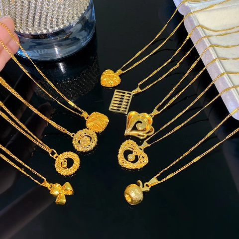 Stainless Steel Gold Plated Pendant Necklace For Women Fashion Heart Flower Apple Abacus Bow Moon Star Elegant Jewelry