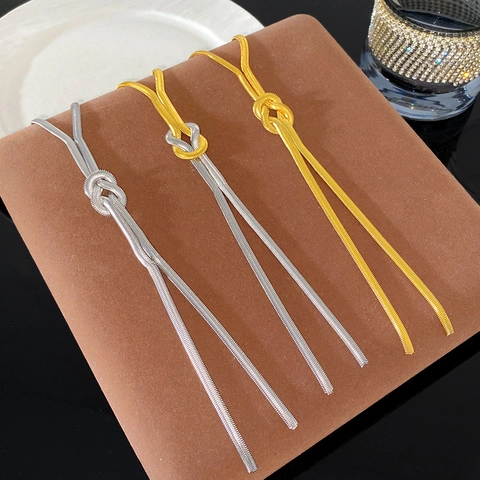 Minimalistische Roestvrijstalen Slangenketting Ketting Met Knoop Voor Dames Goud Zilver Tweekleurig Waterdicht Hypoallergeen Sieraden