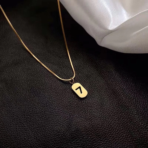 Minimalist Titanium Steel Snake Bone Chain Necklace With Number 7 Rectangular Pendant Gold Plated Fashion Jewelry For Women Gift