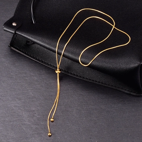 Verstelbare Y-Ketting Verguld Roestvrij Staal Slangenketting Met Ronde Kralen Schuifsluiting Minimalistische Sieraden