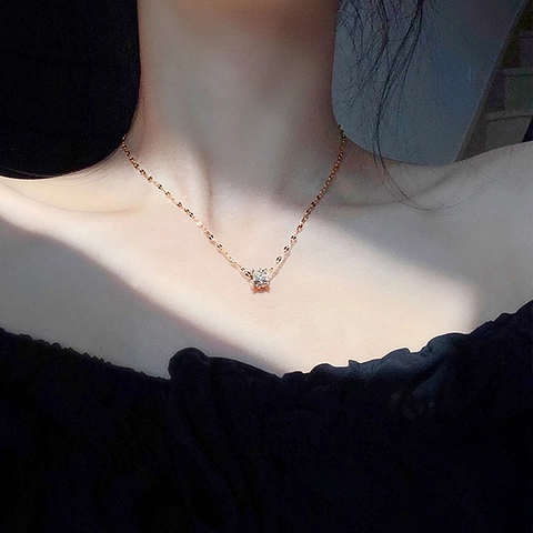 Titanium Steel Waisted Cylinder Pendant Necklace Exquisite Rhinestone Inlaid Rose Gold Silver Chain For Women Jewelry
