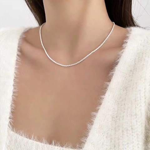 Collar de Cadena Minimalista de Plata de Ley 925 con Ondas de Agua para Mujer Elegante Cadena de Clavícula Joyería de Moda