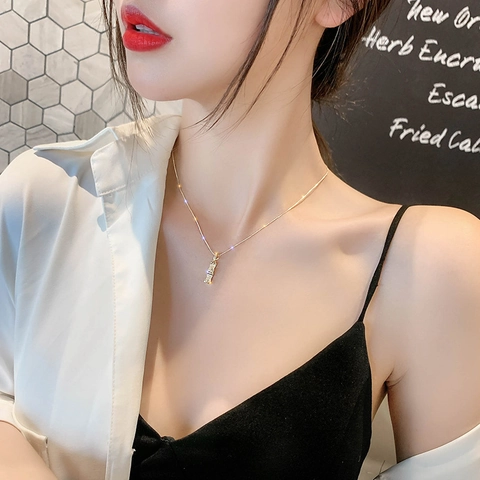 Minimalist Stainless Steel Bamboo Joint Pendant Necklace For Women Gold Silver Butterfly Leaf Rhinestone Fashion Jewelry