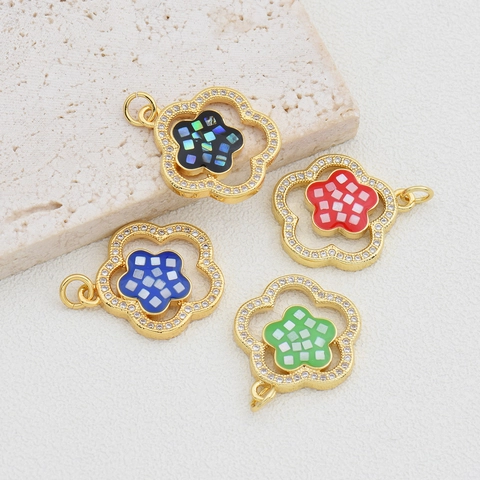 Lussuoso Ciondolo a Fiore in Rame Placcato Oro Con Strass e Intarsio in Madreperla Artificiale per Fai da Te Collana Gioielli Donna