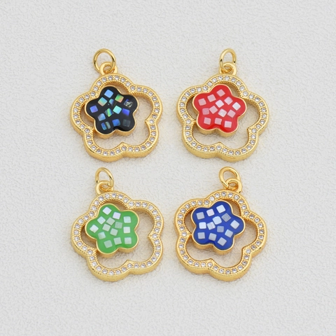 Lussuoso Ciondolo a Fiore in Rame Placcato Oro Con Strass e Intarsio in Madreperla Artificiale per Fai da Te Collana Gioielli Donna