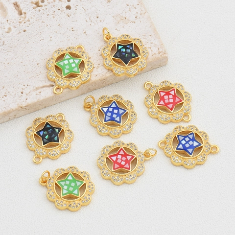 Pendente Stella Girasole in Rame Placcato Oro Conchiglia Strass Goccia d'Olio DIY Accessori Creazione Gioielli
