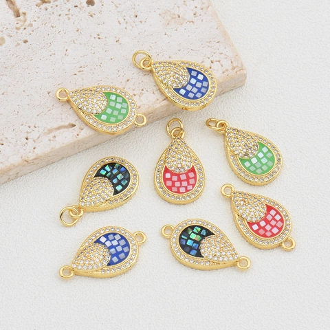 Ciondolo a Goccia in Rame Placcato Oro 18K Mosaico di Conchiglie Strass Accessori DIY per Collana Gioielli Moda Donna