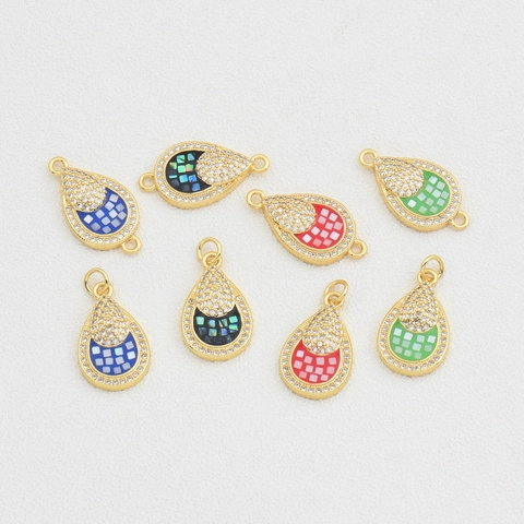 Ciondolo a Goccia in Rame Placcato Oro 18K Mosaico di Conchiglie Strass Accessori DIY per Collana Gioielli Moda Donna
