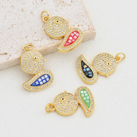 Ciondolo in Rame Placcato Oro a Forma di Anatra Con Strass Accessori per Creazione di Gioielli DIY per Collana