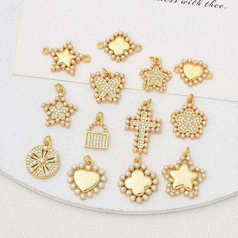 Dainty Pendant Necklace Gold Plated Copper Micro Paved Zircon Artificial Pearl Star Heart Butterfly Clavicle Chain Jewelry For Women
