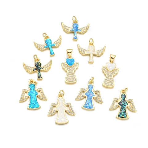 Collana con Ciondolo Angelo Ali in Rame Placcato Oro 18K per Donna Elegante Catena a Clavicola con Intarsio in Opale Artificiale e Strass
