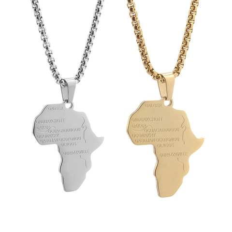Stainless Steel Africa Map Pendant Necklace For Men Personalized Laser Engraved City Geographic Hip Hop Jewelry Gift