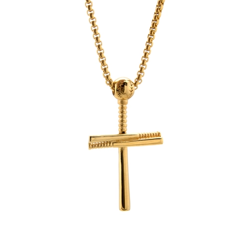Titanium Steel Baseball Bat Cross Pendant Necklace For Men Sport Style Punk Jewelry Polished Stainless Steel Box Chain Necklace