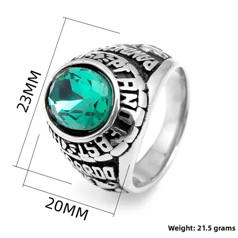 Bague en Acier Inoxydable Rétro Punk pour Hommes Avec Strass Ovales Colorés Lettre Gauffrée Bijoux Style Campus