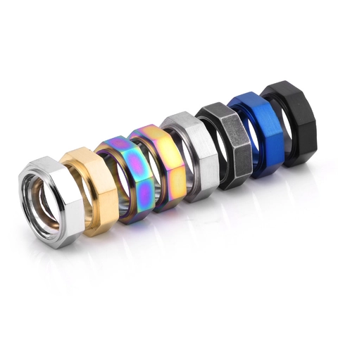 Industrial Hexagon Nut Stainless Steel Ring For Men Women Fashion Geometric Faceted Brushed Finger Ring Jewelry
