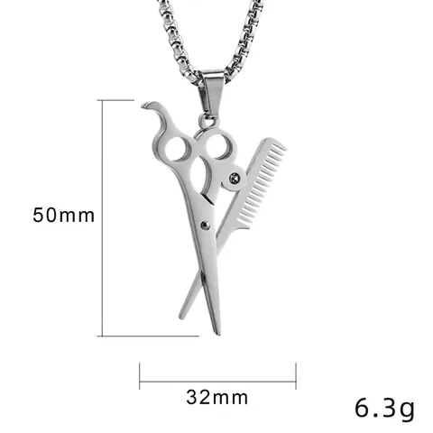 Collar con Colgante de Tijeras y Peine de Barbero de Acero Inoxidable Joyería Punk con Strass para Hombre Mujer