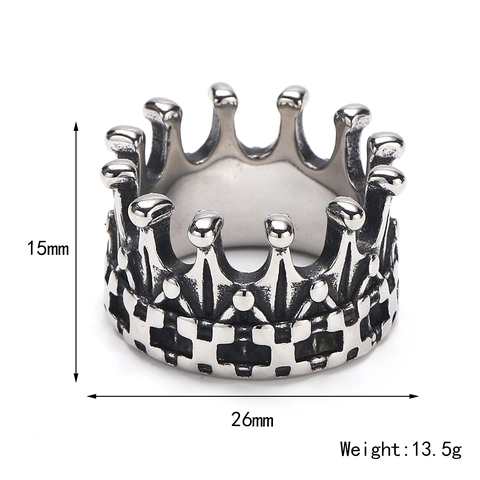 Vintage Gothic Punk Crown Stainless Steel Ring Men Women Hollow Cross Distressed Hip Hop Biker Jewelry Finger Ring