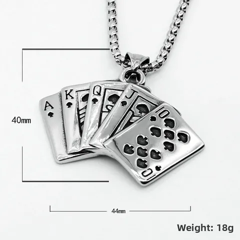 Hip Hop Titanium Stainless Steel Royal Flush Poker Card Pendant Necklace For Men Street Punk Trendy Jewelry Gift