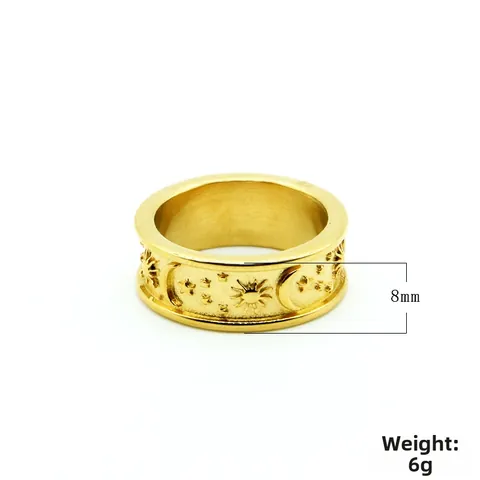 Anillo Vintage de Acero de Titanio con Sol Luna y Estrellas Patrón de Relieve de Astrología Celestial Anillo Punk para Hombres Mujeres Joyería