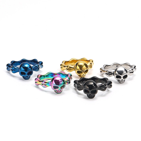 Vintage Stainless Steel Skull Ring For Men Gothic Punk Skeleton Biker Finger Ring Jewelry Accessory Party Gift