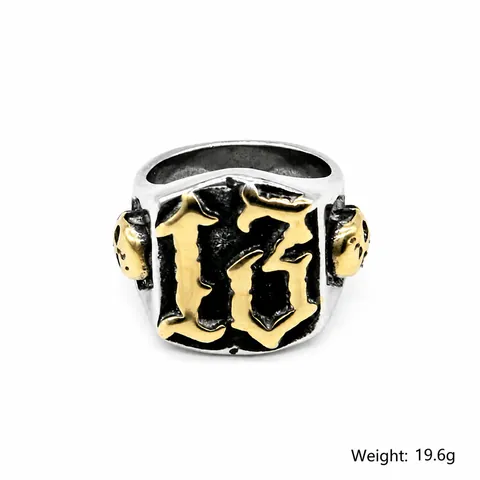Vintage Punk Titanium Steel Skull Number 13 Ring For Men Gothic Biker Signet Ring Retro Hip Hop Street Jewelry
