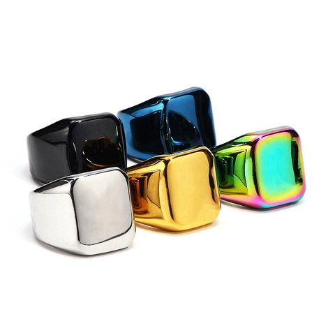 Anillo de Sello Cuadrado de Acero Inoxidable Minimalista Pulido Liso Geométrico Statement Band Ring Para Hombres Mujeres Joyería de Moda