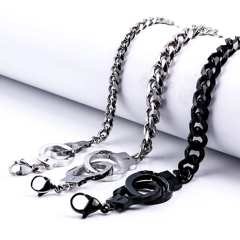 Trend Titanium Steel Handcuff Splice Cuban Link Bracelet For Men Women Couple Punk Hip Hop Street Style Jewelry Wristband