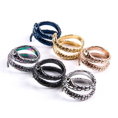 Stainless Steel Snake Wrap Ring Personalized Punk Gothic Animal Spiral Ring For Men Women Vintage Adjustable Jewelry