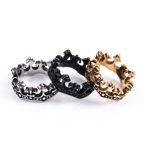Vintage Titanium Steel Crown Ring For Men Women Gothic Punk Fleur De Lis Hollow Out Band Ring Biker Fashion Jewelry