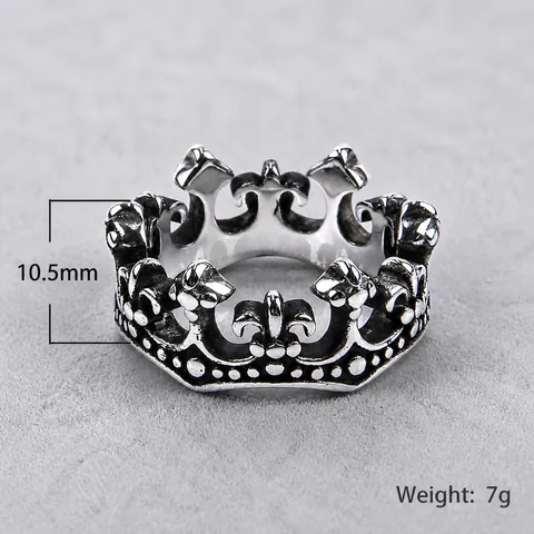 Vintage Titanium Steel Crown Ring For Men Women Gothic Punk Fleur De Lis Hollow Out Band Ring Biker Fashion Jewelry