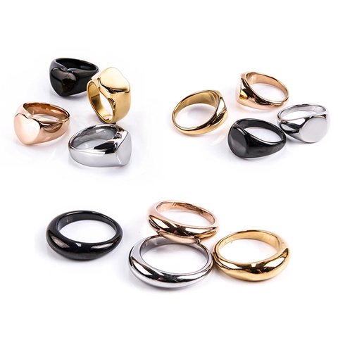 Roestvrijstalen Zegelring Voor Heren Dames Minimalistisch Rond Hart Vorm Effen Bandring Hooggepolijst Mode Sieraden Vingerring Cadeau