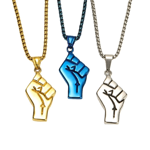 Punk Hip Hop Muscle Fist Pendant Necklace Stainless Steel Men Street Style Polished Jewelry Box Chain Necklace Gift