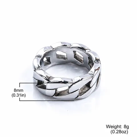 Unisex Stainless Steel Cuban Link Ring Hollow Chain Finger Ring Punk Hip Hop Street Style Jewelry For Men Women