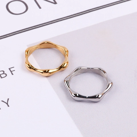Minimalist Edelstahl Welle Ring Für Damen Unregelmäßige Bambusknoten Poliert Gold Silber Retro Mode Band Ring