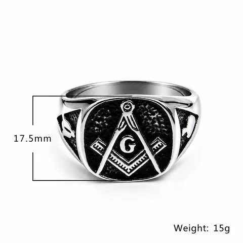 Men's Vintage Stainless Steel Freemasonry Signet Ring Polished Punk Masonic Square Compasses Symbol G Jewelry Band Ring