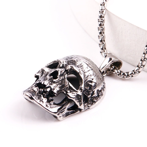 Collar con Colgante de Calavera Gótica Retro de Acero Inoxidable Punk Hip Hop Collar de Cabeza de Esqueleto para Hombres Mujeres Joyería de Halloween
