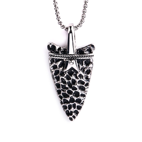 Men Vintage Titanium Steel Arrowhead Pendant Necklace Punk Rock Arrow Head Charm Polished Neck Jewelry Gift For Men