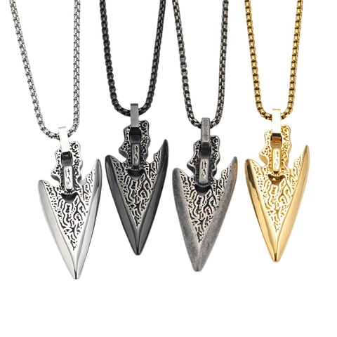 Retro Titanium Steel Arrowhead Pendant Necklace Vintage Punk Style Geometric Arrow Jewelry For Men Women Individual Accessory