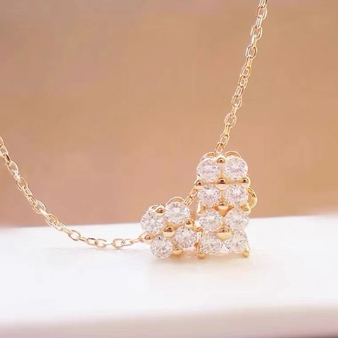 Collar con Colgante de Corazón de Acero Inoxidable para Mujer Dos Formas de Uso Trébol de Cuatro Hojas Strass Joyería