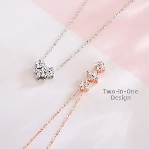 Collar con Colgante de Corazón de Acero Inoxidable para Mujer Dos Formas de Uso Trébol de Cuatro Hojas Strass Joyería