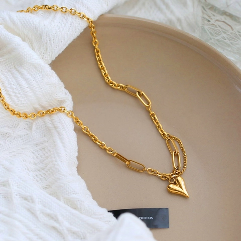 Minimalistische Edelstahl Halskette Mit Spitzem Herzanhänger Für Damen Asymmetrische Mischkette Schlüsselbeinkette Mode Schmuck Geschenk