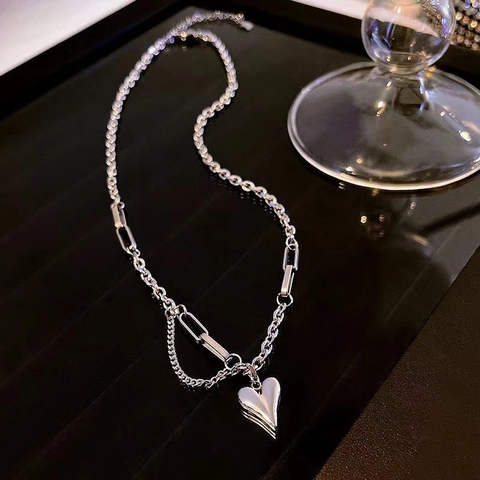 Minimalistische Edelstahl Halskette Mit Spitzem Herzanhänger Für Damen Asymmetrische Mischkette Schlüsselbeinkette Mode Schmuck Geschenk