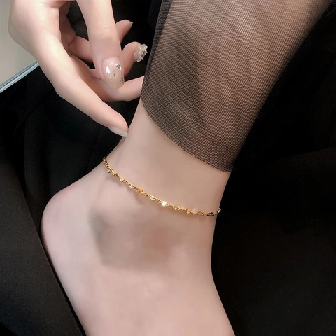 Waterproof Titanium Steel Anklet Bracelet For Women Gold Rose Gold Plated Minimalist Lip Chain Water Wave Jewelry Accessory