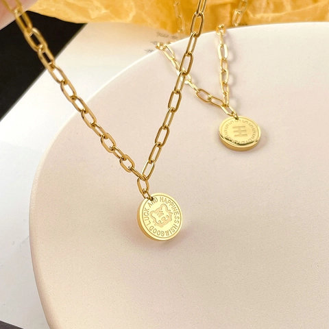 Damen Edelstahl Tiger Anhänger Halskette Gold Silber Galvanisiert Büroklammerkette Runde Münze Glücksbringer Schmuck Geschenk