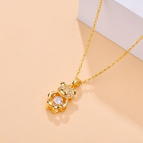 Moda Collana Con Ciondolo a Forma di Orso in Acciaio al Titanio Con Strass Catena Lucida Con Cristalli Dancing Stone da Donna