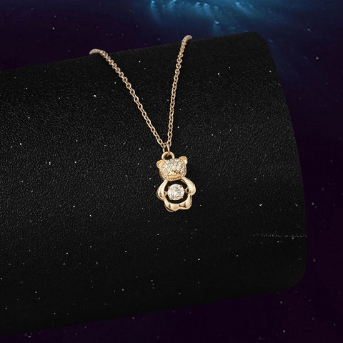 Moda Collana Con Ciondolo a Forma di Orso in Acciaio al Titanio Con Strass Catena Lucida Con Cristalli Dancing Stone da Donna
